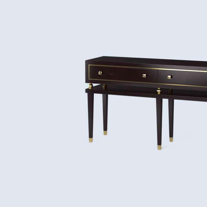 Consolle con quattro cassetti e puntali in ottone